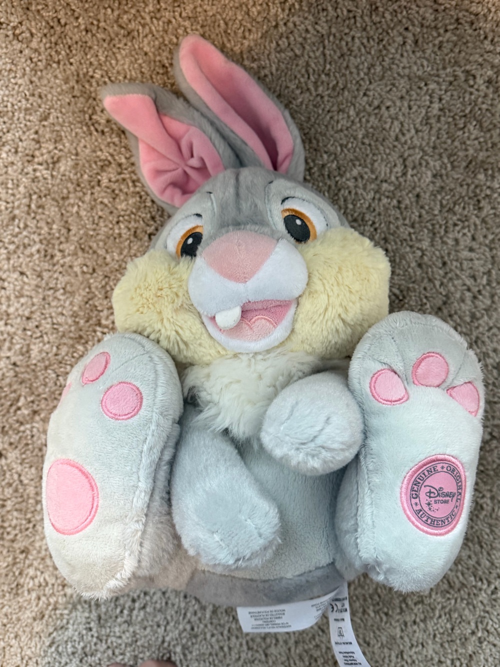 Disney Store Bambi Thumper Plush 14” Gray Bunny Rabbit Stuffed Animal